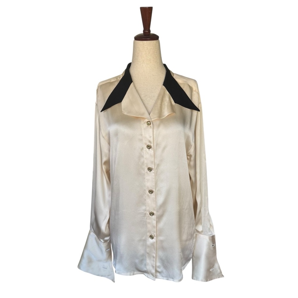 Vintage 80s 90s Karl Lagerfeld Silk Blouse French Cuffs size Medium